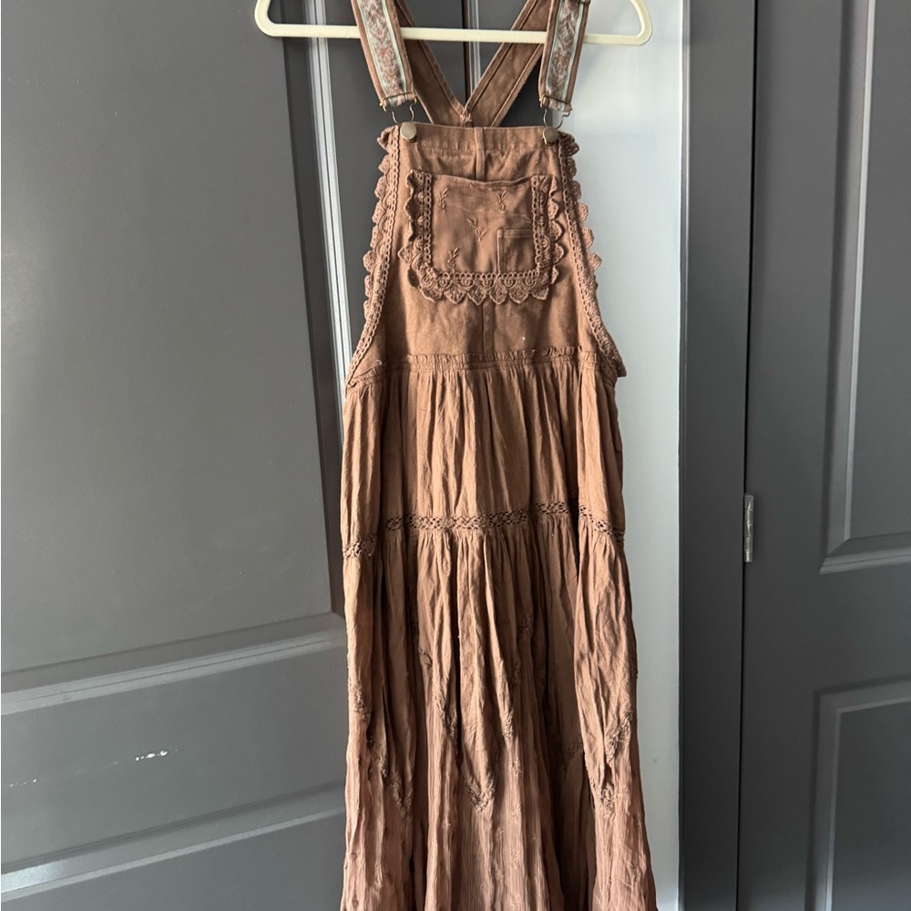Free People Trails End Lace Crochet Vintage Overalls Maxi Dress Skirtall